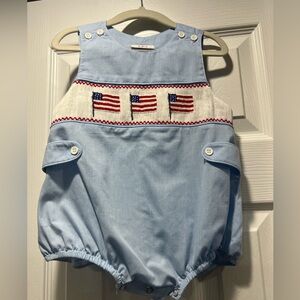 Blue Baby Romper with smocked American Flag Design, 9M